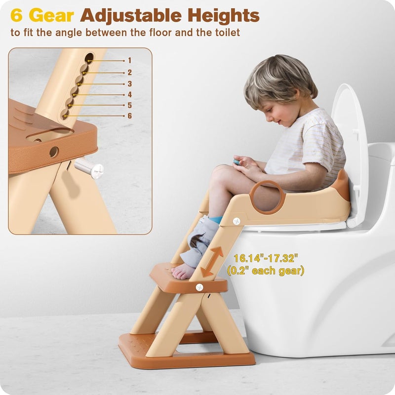 Rabb 1st Potty Training Seat, Upgrade Toddler Toilet Seat for Kids Boys Girls, 2 in 1 Potty Training Toilet for Kids, Splash Guard Anti-Slip Pad Step Stool（Brown） - Image 4